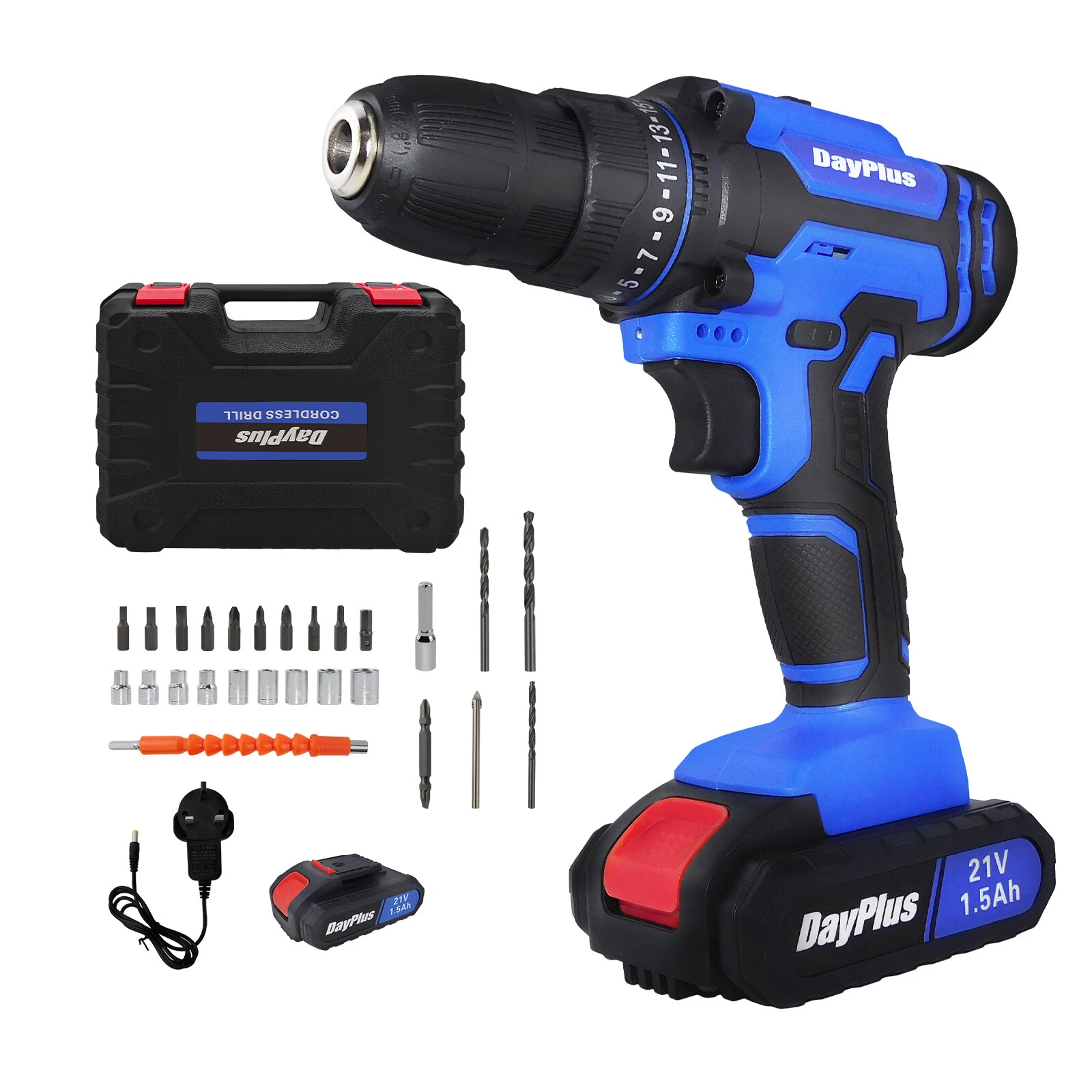 Cordless Drill / Screwdriver - 21v - Carry Case - 2 Batteries (Blue) - Image 2