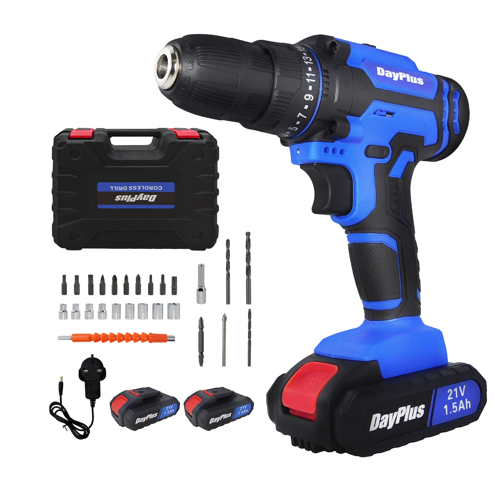 Cordless Drill / Screwdriver - 21v - Carry Case - 2 Batteries (Blue)