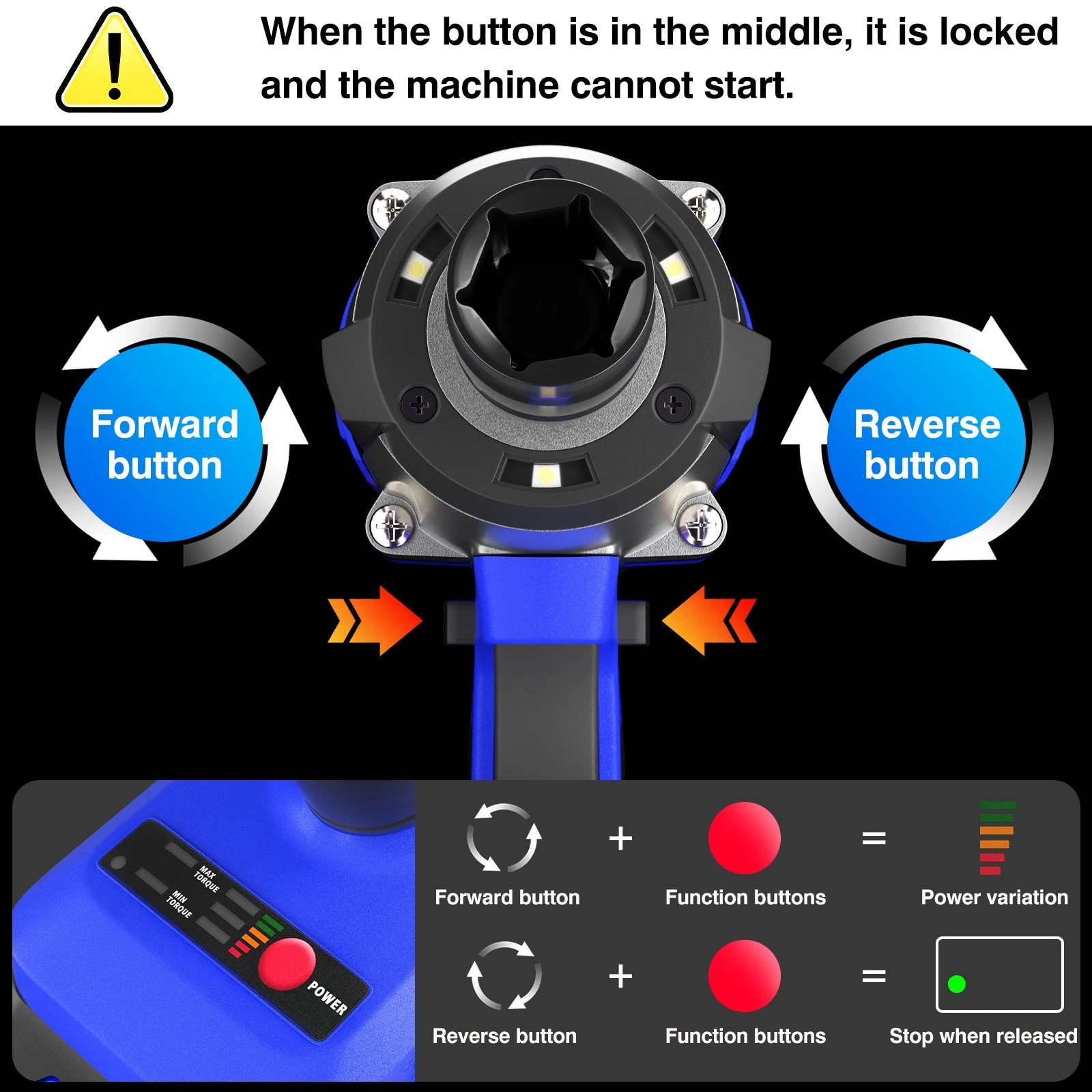Cordless Impact Wrench - 500nm - Brushless Motor - Two Batteries (Blue) - Image 7