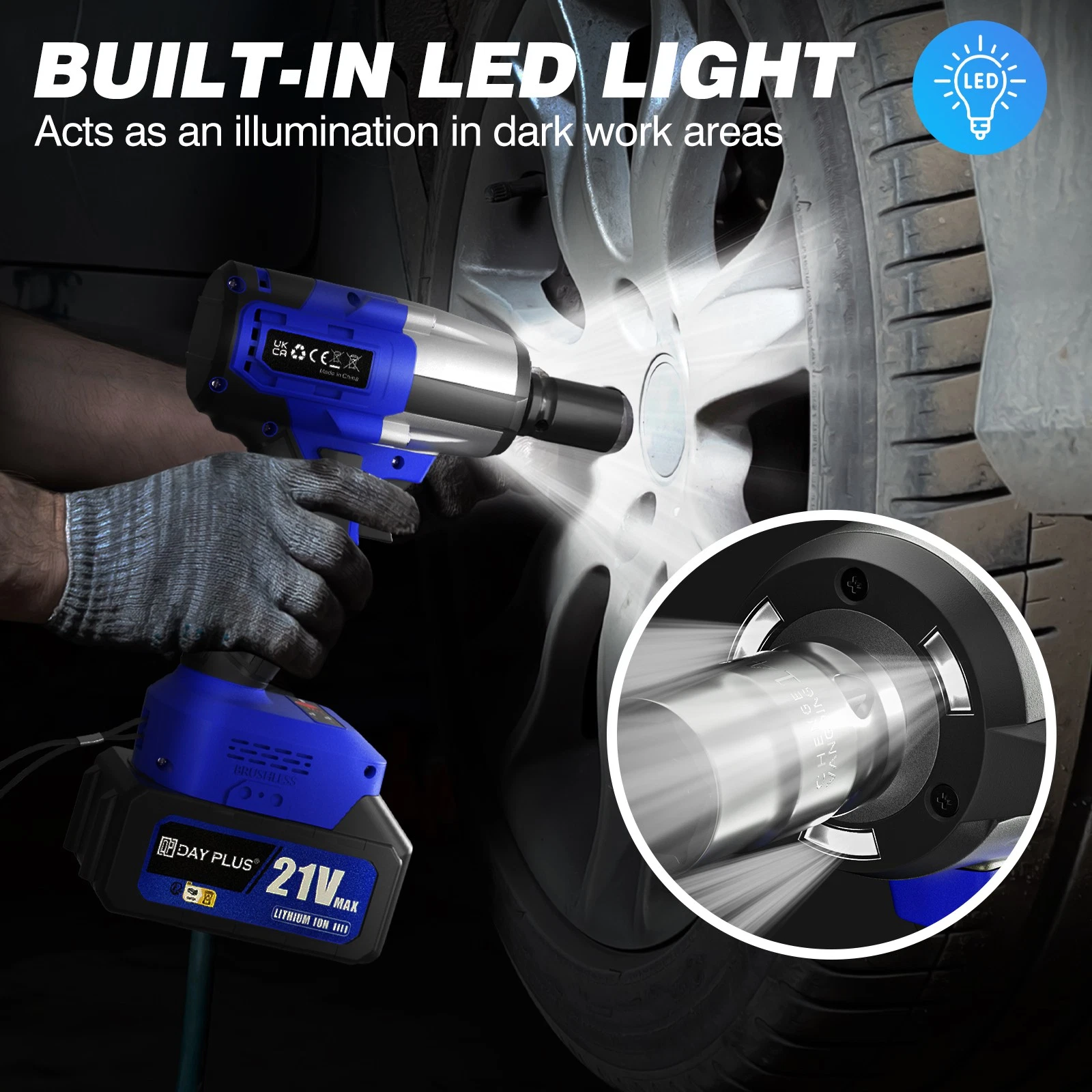 Cordless Impact Wrench - 500nm - Brushless Motor - Two Batteries (Blue) - Image 8