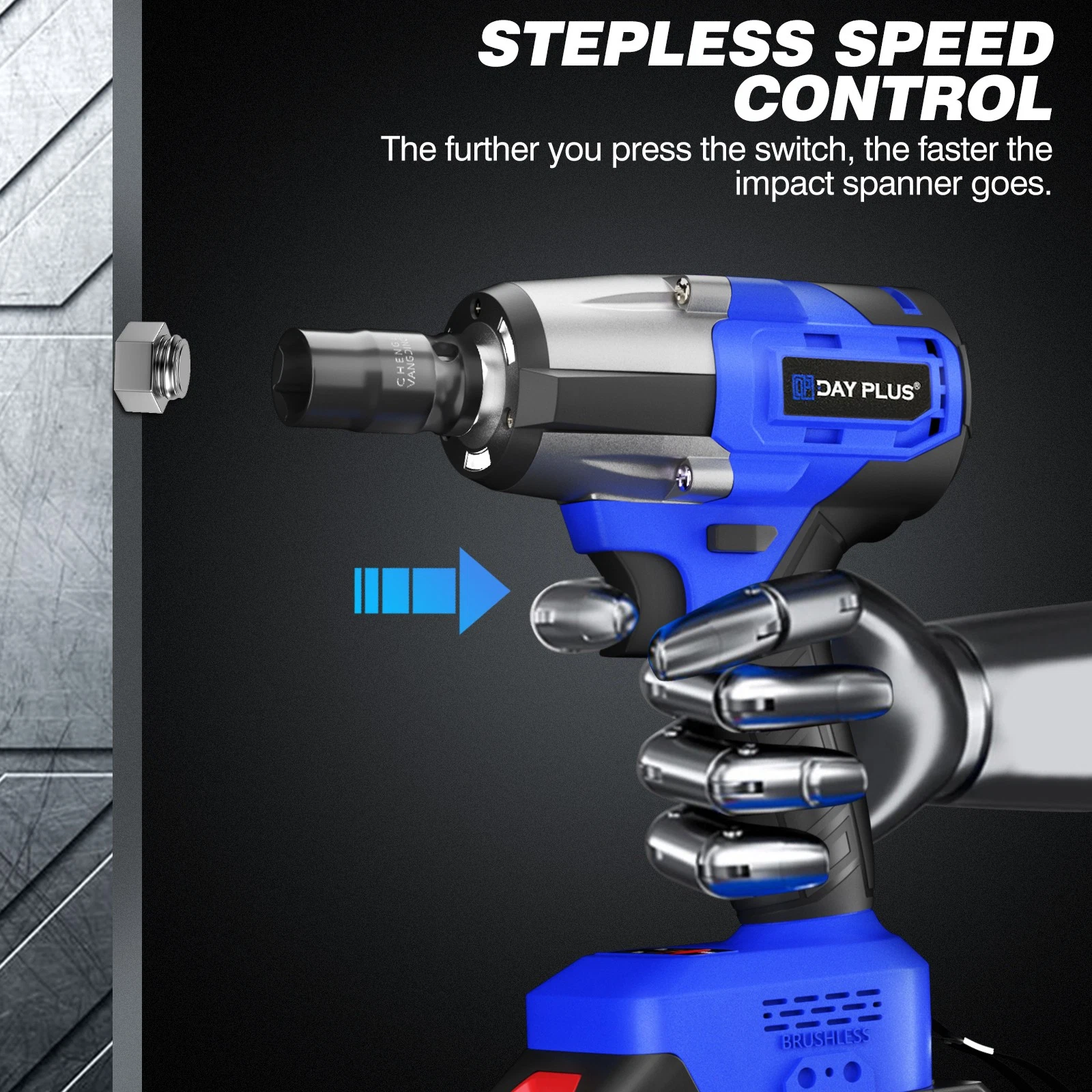 Cordless Impact Wrench - 500nm - Brushless Motor - Two Batteries (Blue) - Image 12