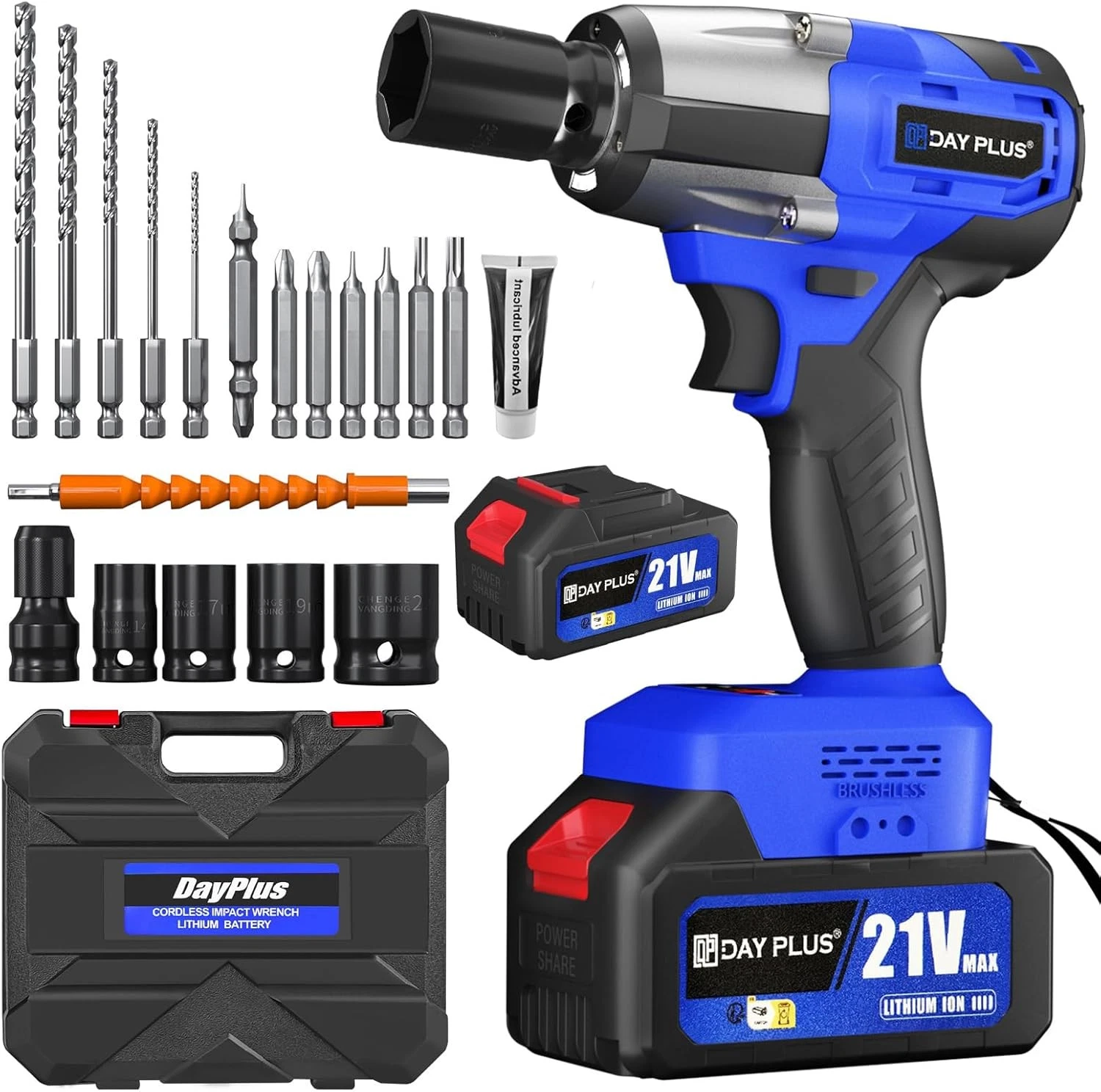 Cordless Impact Wrench - 500nm - Brushless Motor - Two Batteries (Blue)