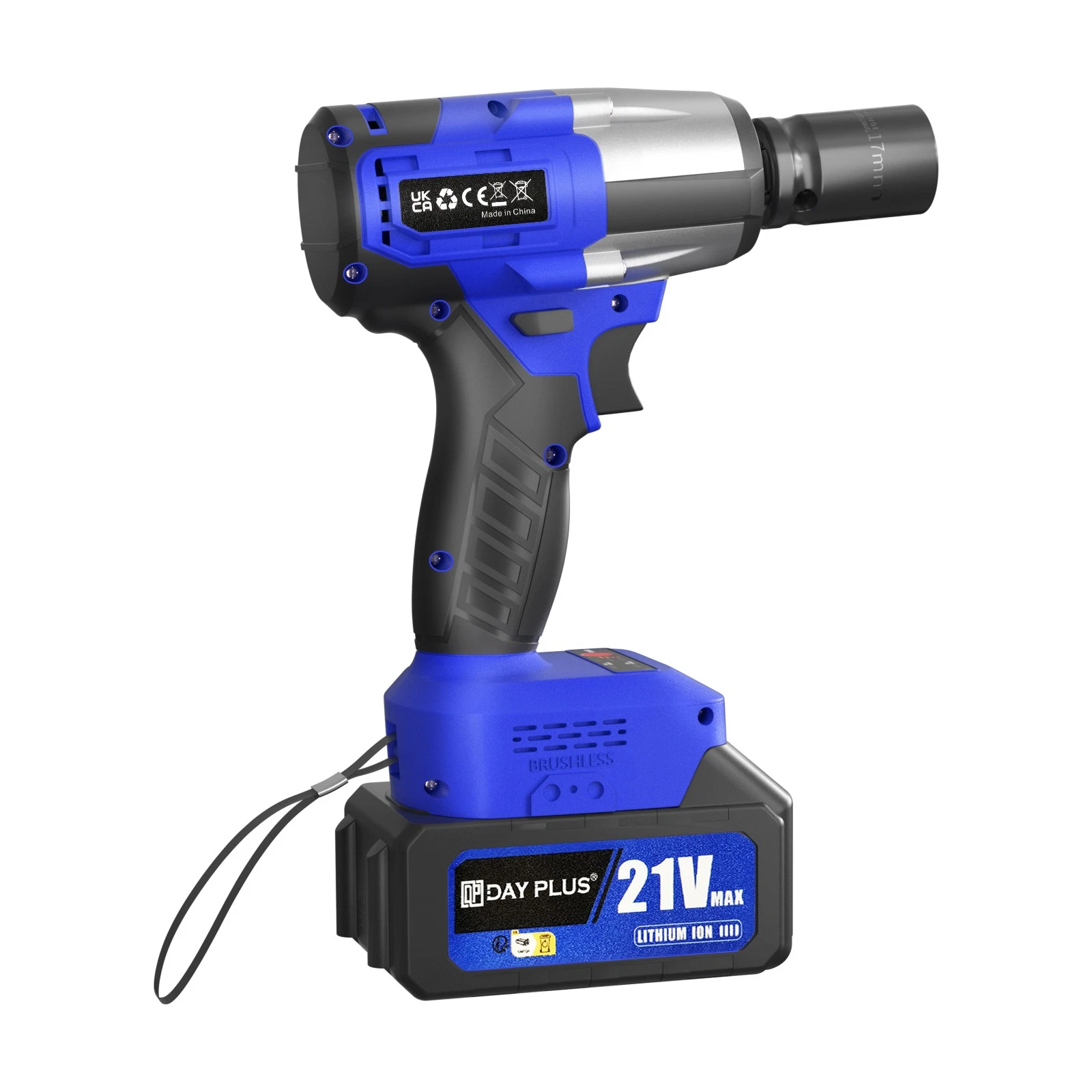Cordless Impact Wrench - 500nm - Brushless Motor - Two Batteries (Blue) - Image 3