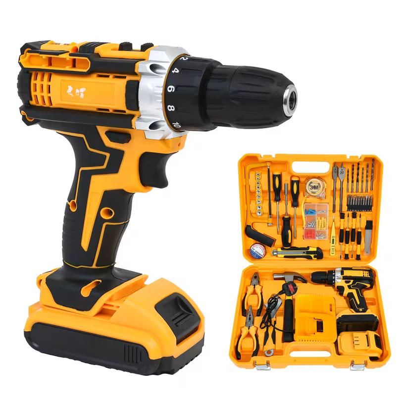 Impact Hammer Drill - 2 Batteries - Charging Base - 120 Piece Tool Set