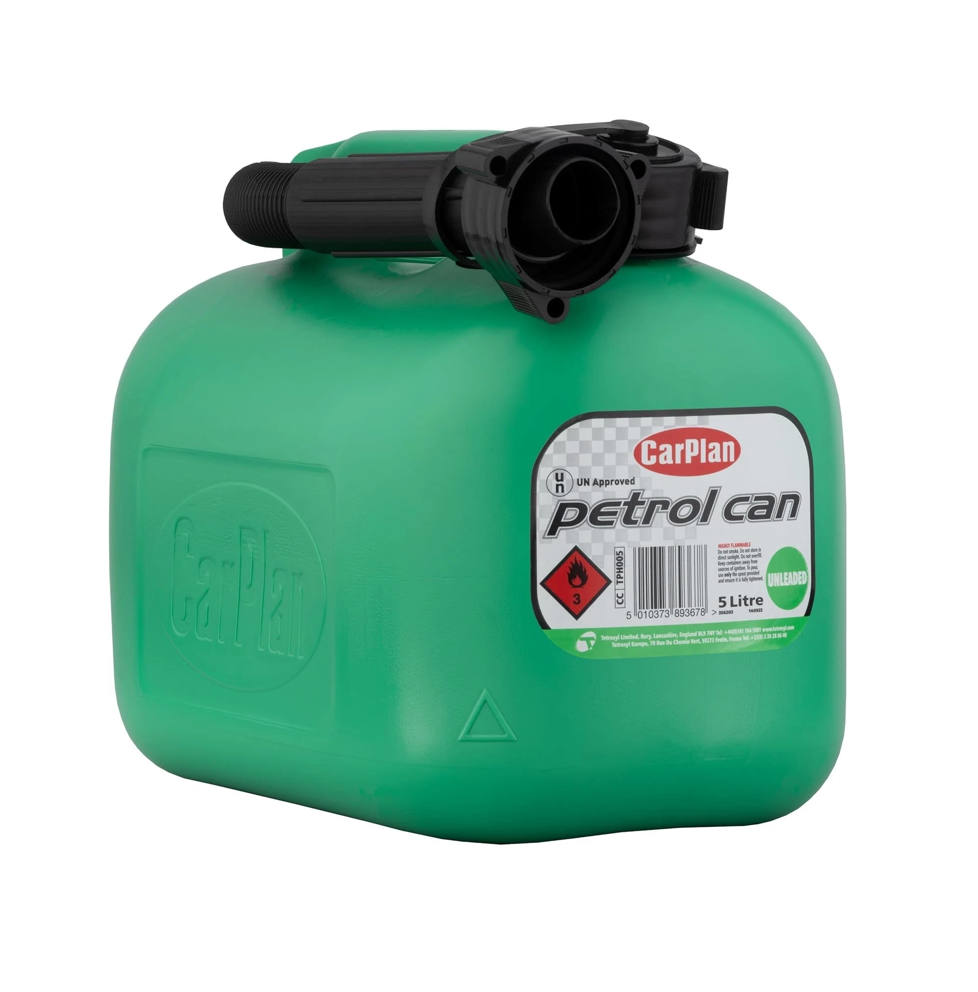 CarPlan Petrol Can - Tetra Green - Unleaded With Flexible Spout - 5L Litre