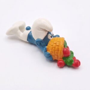 Smurf Lying Down with Basket - Smurf with Spilled Berries - Lying Smurf with Cherry Basket - Glutton Smurf Lying Down - 1983 - Hong Kong