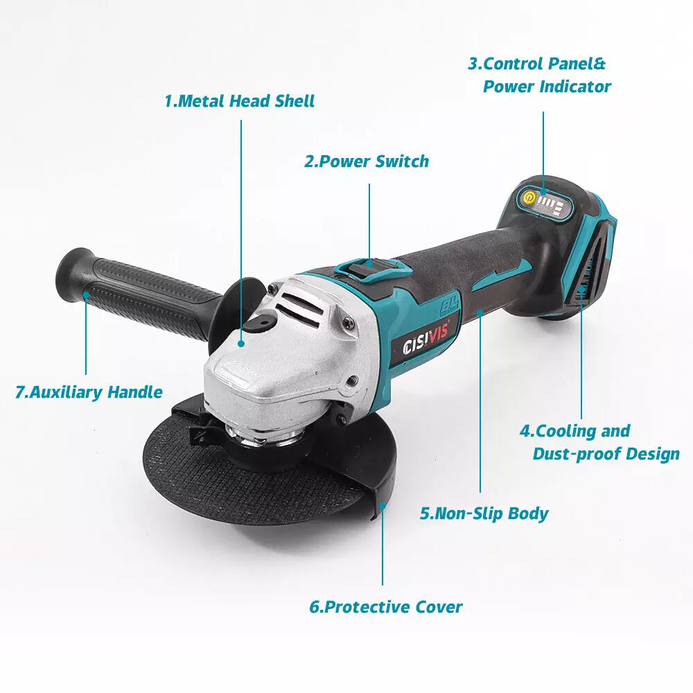 Cordless Angle Grinder - 125mm - 2 Batteries & 5 Assorted Discs - Image 3