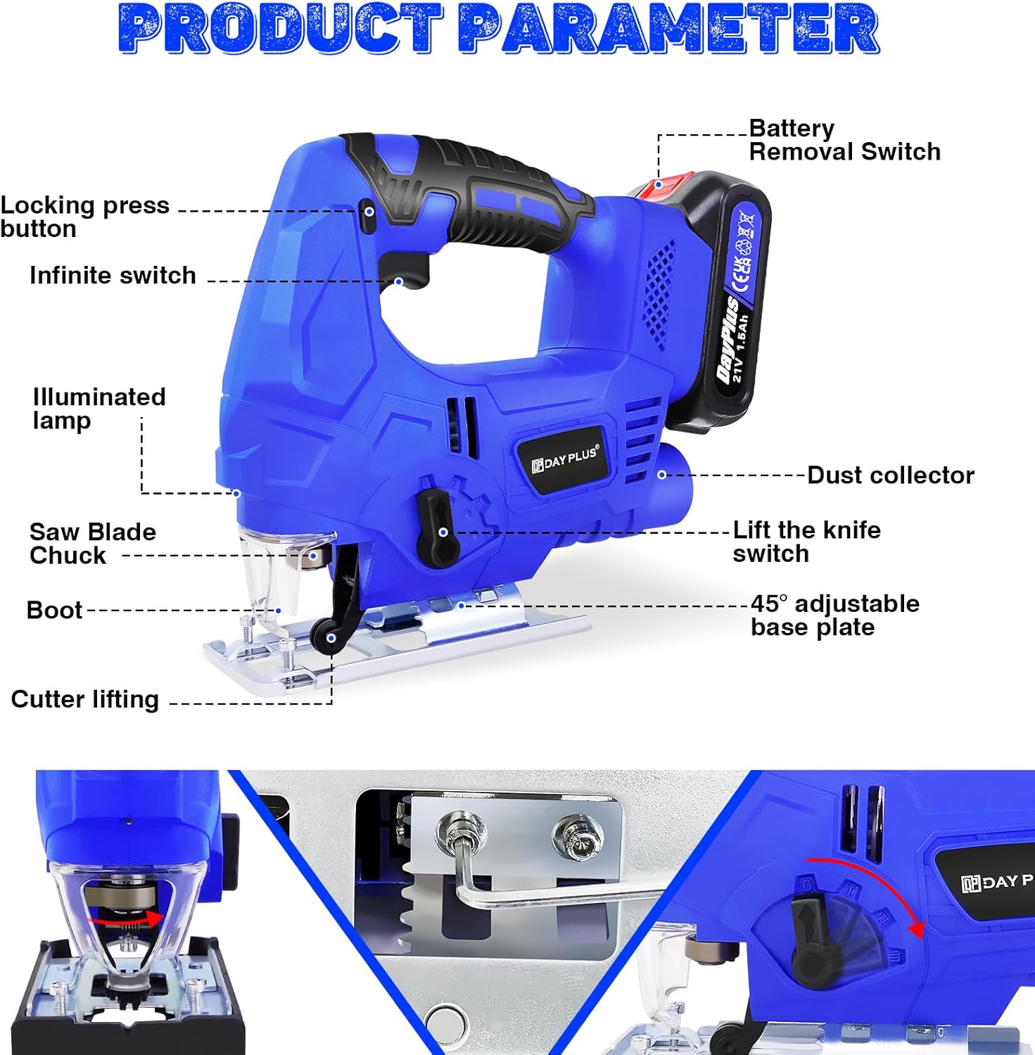 Cordless Jigsaw - 400W - 3000SPM - Fast Charger - 8 Blades - Image 3