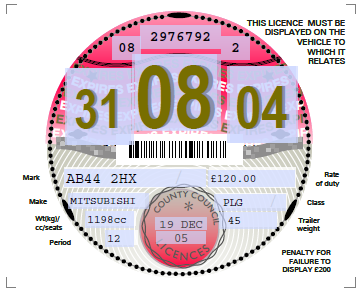 Reproduction Road Tax Disc – 2004 to 2005