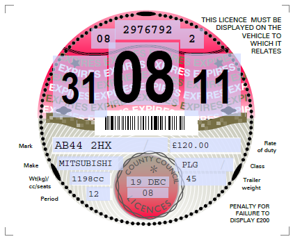Reproduction Road Tax Disc – 2011 to 2015