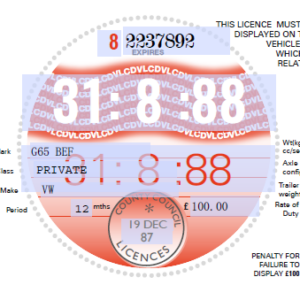 Reproduction Road Tax Disc – 1988 to 1993