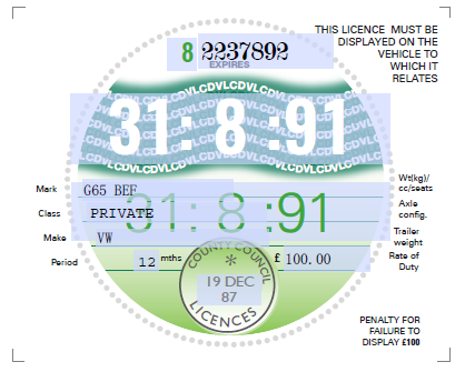 Reproduction Road Tax Disc – 1988 to 1993 - Image 5