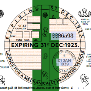 Reproduction Road Tax Disc - 1923 to 1956