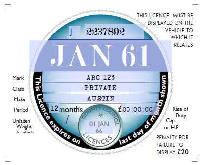 Reproduction Road Tax Disc – 1961 to 1963
