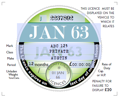 Reproduction Road Tax Disc – 1963 to 1977