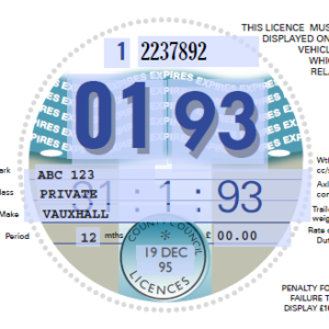 Reproduction Road Tax Disc – 1993 to 2004