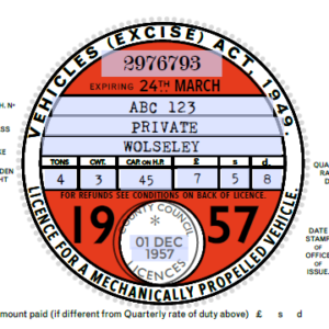 Reproduction Road Tax Disc – 1957 to 1960