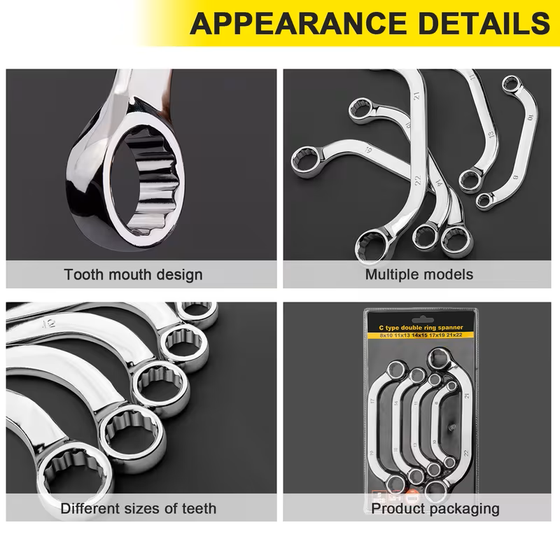 Double Ring Wrench Spanner Set - C-Type - 5 Piece - Image 4