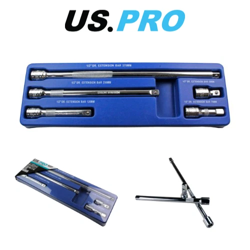 US PRO 5-Piece 1/2-Inch Drive Extension Bar Set (50–375mm)