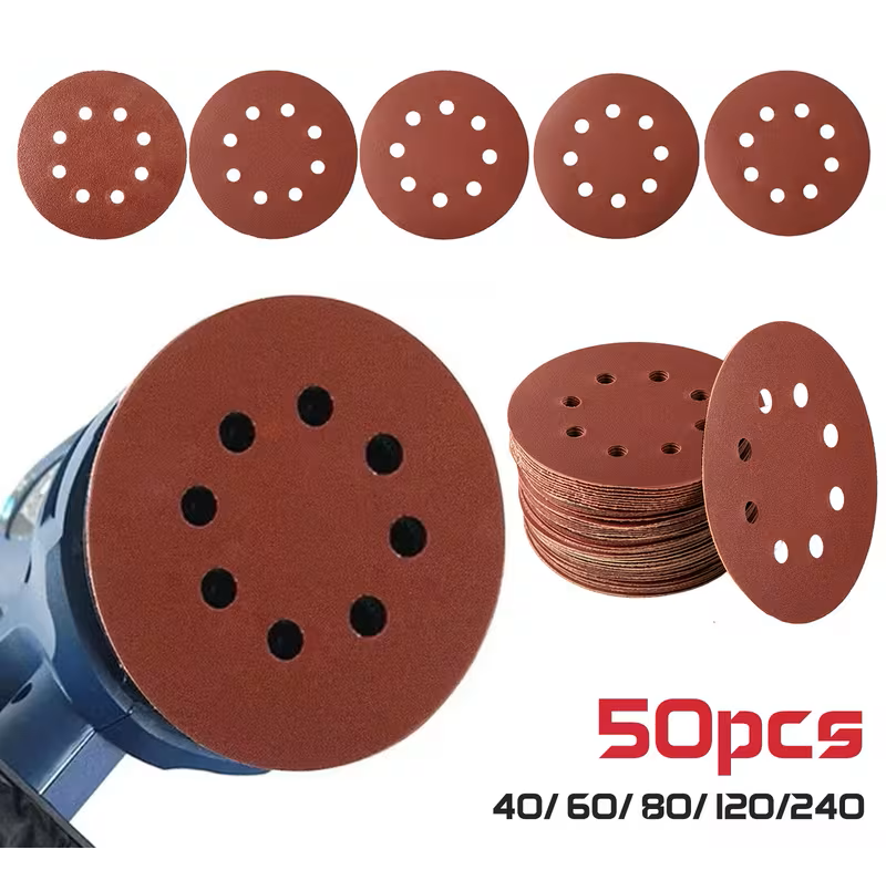 50-Piece 125mm (5-Inch) 8-Hole Mixed Grit Sanding Disc Set