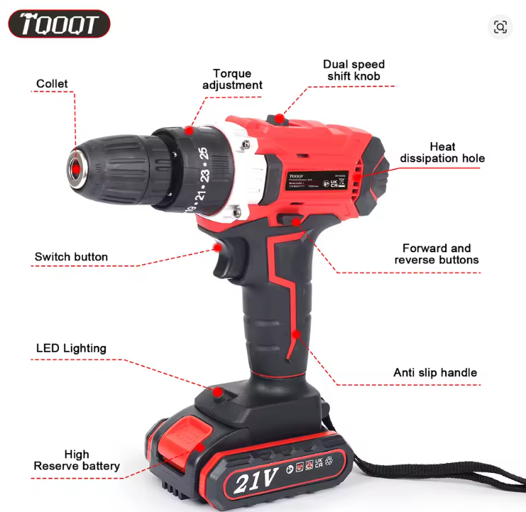 Cordless Combi Hammer Drill & Driver Set - 2 Batteries - 21V - (50N.m) (Red) - Image 2