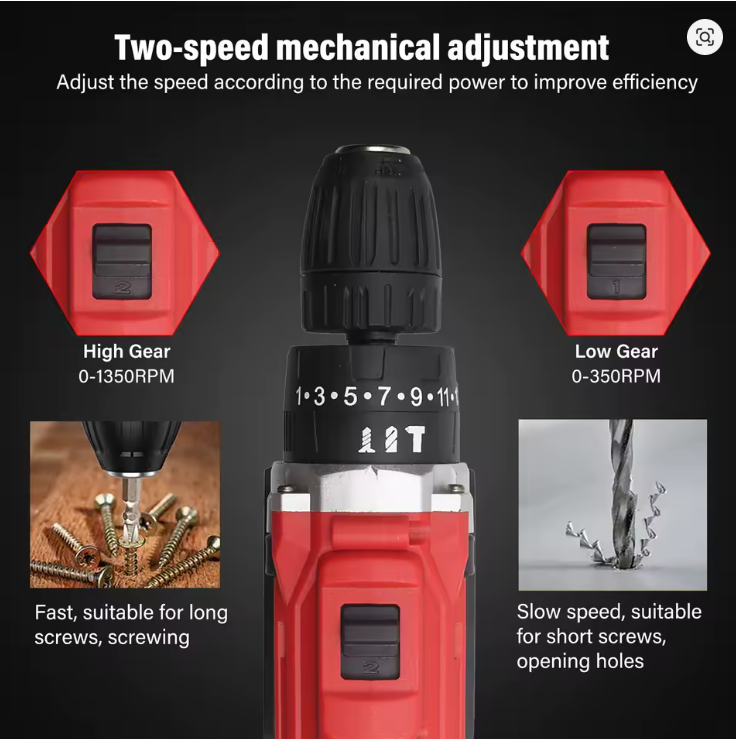 Cordless Combi Hammer Drill & Driver Set - 2 Batteries - 21V - (50N.m) (Red) - Image 4