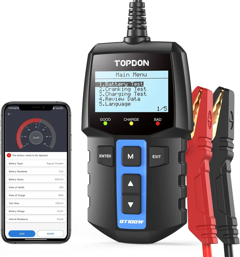TOPDON BT100W Wireless 12V Battery & System Tester