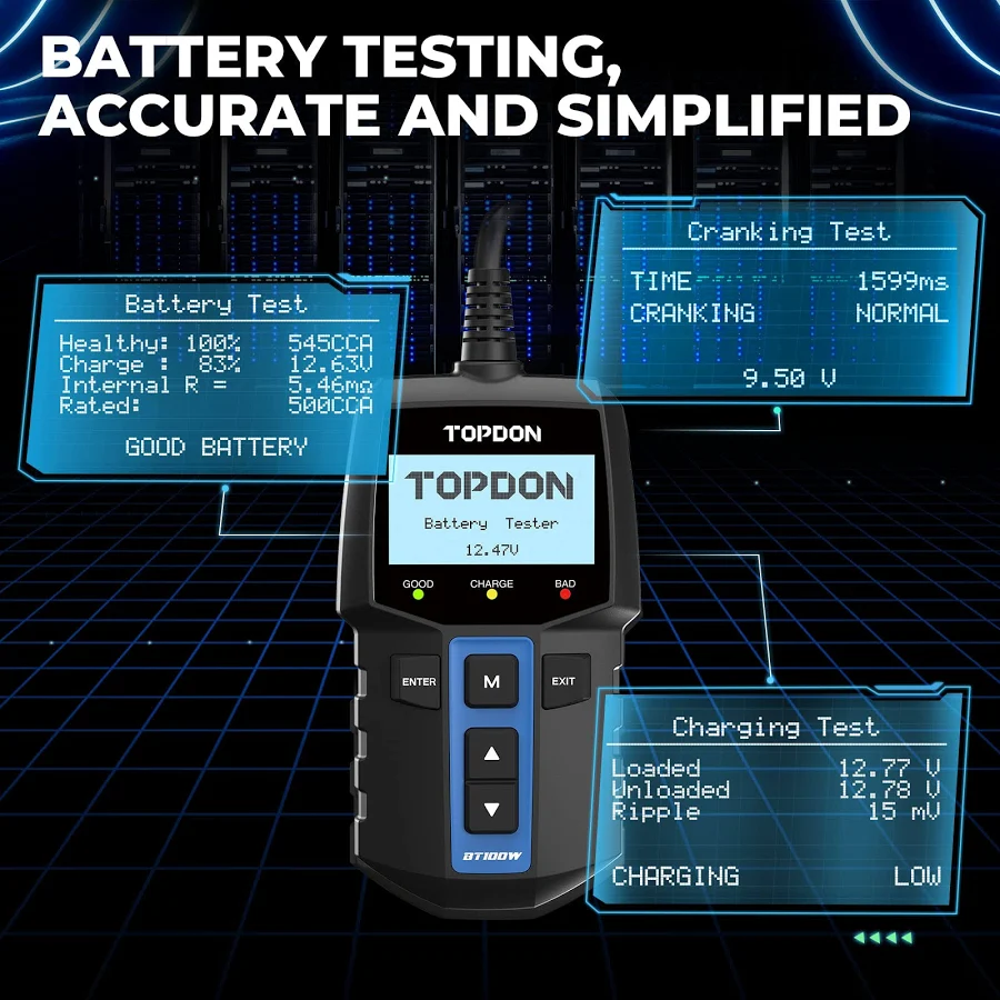 TOPDON BT100W Wireless 12V Battery & System Tester - Image 3