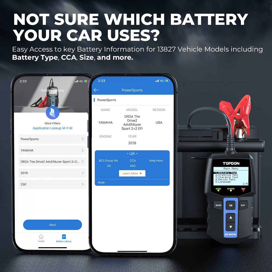 TOPDON BT100W Wireless 12V Battery & System Tester - Image 4